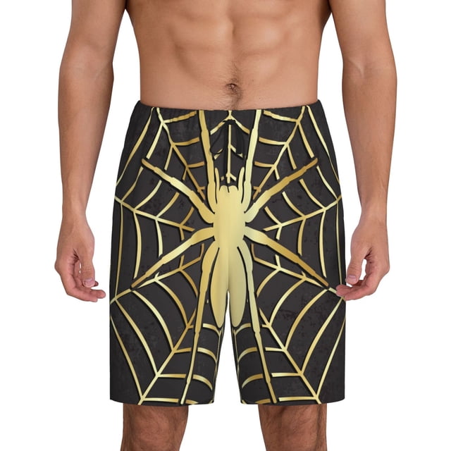 Fotbe Gold Spider On The Web Pantalones Cortos de Pijama para Hombre, Ropa de Dormir, Pantalones de Pijama Cortos para Hombre-4X-Large