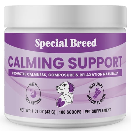 Calming Supplement for Dogs with Melatonin – Dog Calming Powder with Chamomile & Valerian Root – Supports Relaxation & Composure for Travel, Fireworks & Vet Visits - Bacon Flavor - 180 Scoops