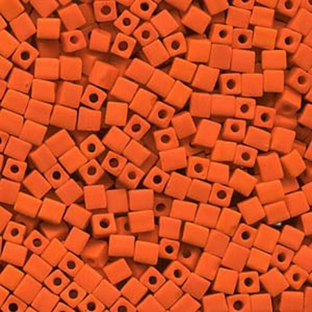 - 20 Grams Opaque Frosted Orange Miyuki 4mm Square Cube Glass Seed, Loose Beads,