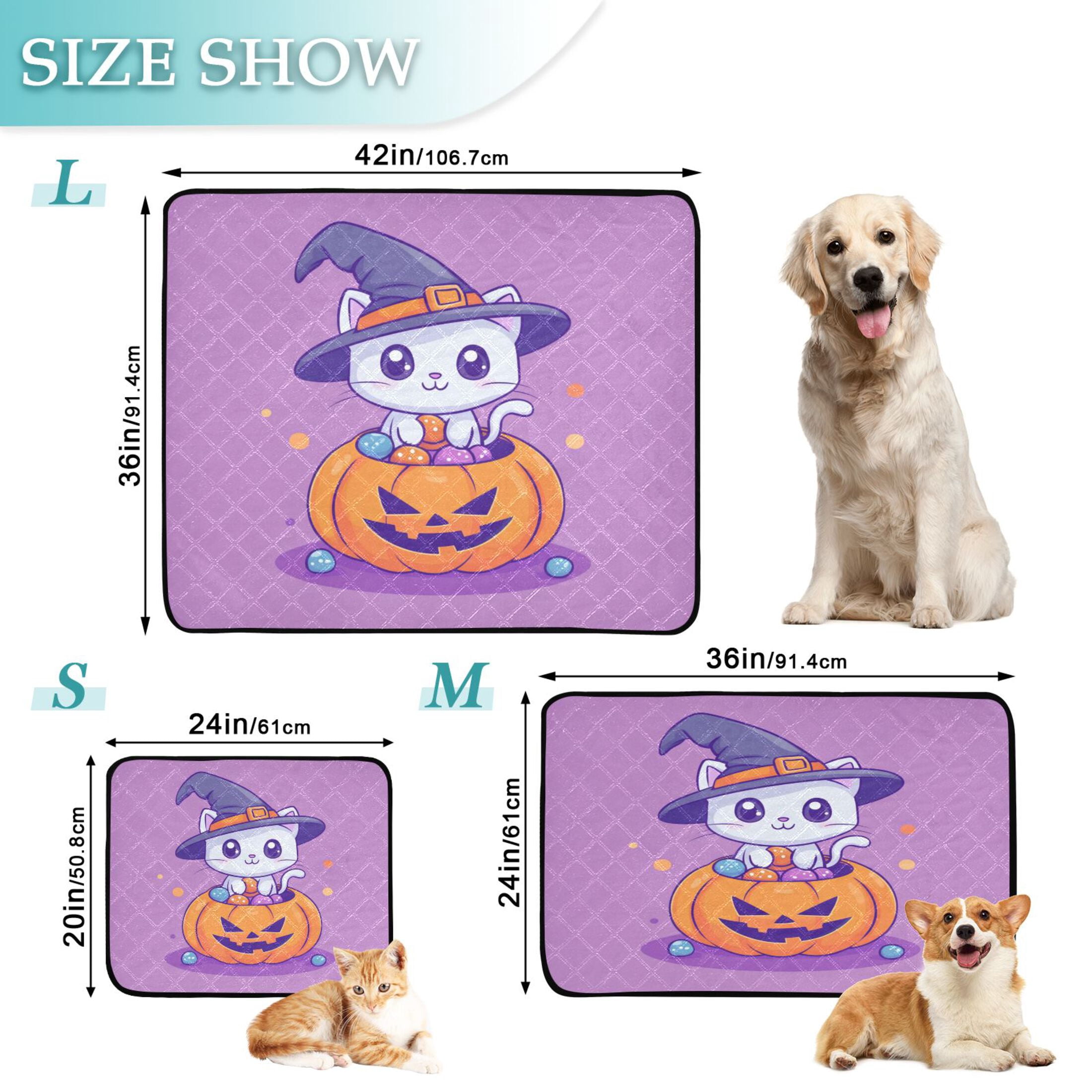 Qxltty A Cute Cat Sitting on Top Of Pumpkin Cat litter Pads Pet Set of 3 Diaper Mats Center Anti-leakage Layer Absorbent Soft and Comfortable