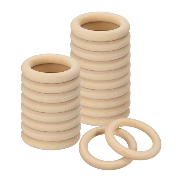 Unique Bargains 20Pack 60mm(2.4') Natural Wood Rings, 10mm Smooth Unfinished Wooden Circles