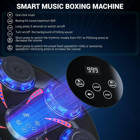 Music Boxing Machine,Wall Mounted Music Boxing Trainer with Gloves,Smart Bluetooth Workout Punching Equipment for Adults Kids,Perfect for Home,Indoor and Gym