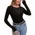 thumbnail image 6 of Galabris Womens Long Sleeve Tops Sexy See Through Slim Fitted T-shirt Deep U Stretchy Crew Neck Tee, 6 of 6