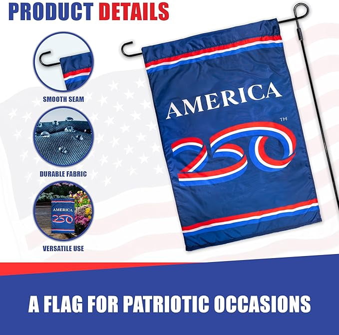 USA 250th Anniversary Garden Banner 12" x 18" Flag | USA-Made Nyl-Glo Nylon Outdoor Flag | Durable Canvas Header and Brass Grommets | UV Resistant Colors | Special Edition 250 Celebration Flag