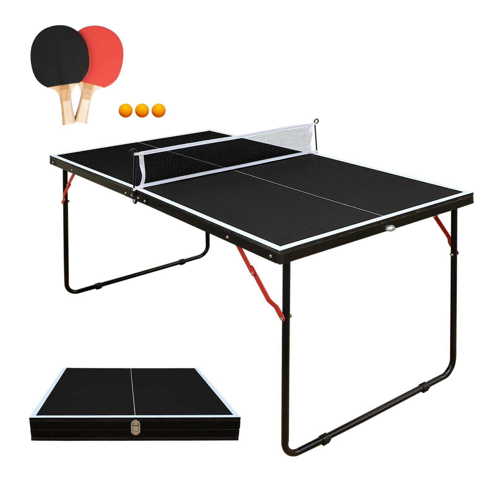 4.5ft Foldable Ping Pong Table Set w/ Net 2 Paddles Indoor Outdoor
