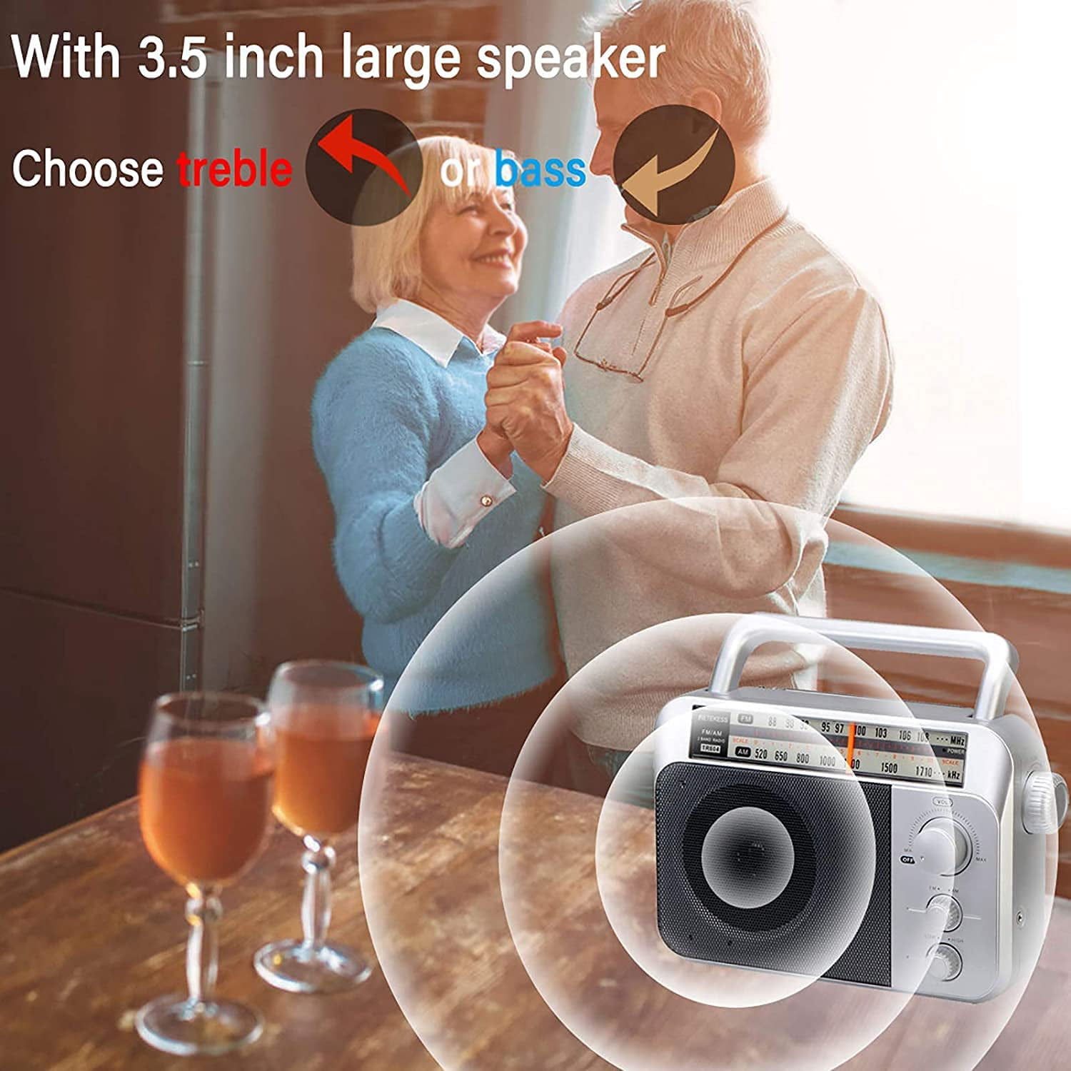 Retekess TR604 AM FM Radio, Portable Radios with Best Reception, AC or D Battery Powered Analog Radio, with Clear Dial and Large Knob, for Home