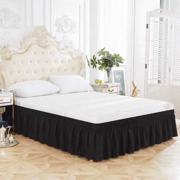suxuMhao Bed Skirt Full Size, 54*75 18inch Elastic Wrap Around Bed Skirt, Solid Color Easy Fit Dust Ruffle, Soft Microfiber & Polyester Bed Skirt, Machine Washable, 1 Piece Black