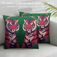 thumbnail image 3 of PRATYUS Tiger Preppy Throw Pillow Covers - Preppy Chic Tiger Animal Pillow Cases, Preppy Room Decor, Pink and Green Pillows for Dorm Bedroom Living Room 20x20in, 3 of 5