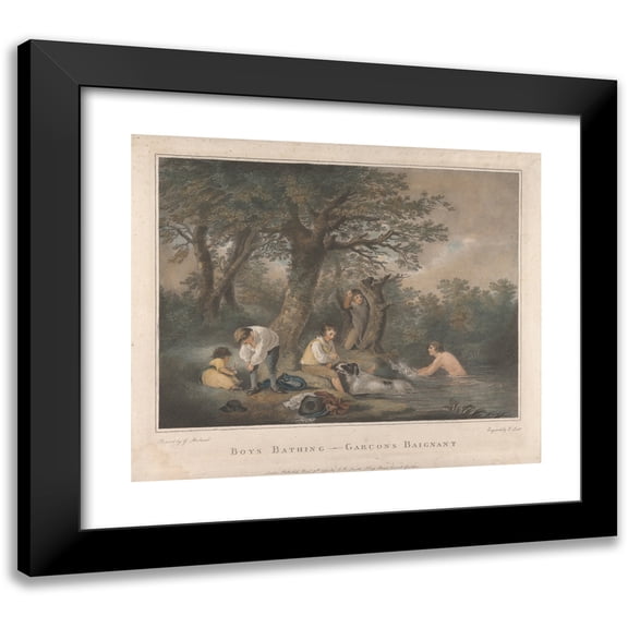 George Morland 14x12 Black Modern Framed Museum Art Print Titled - Boys Bathing (1790)