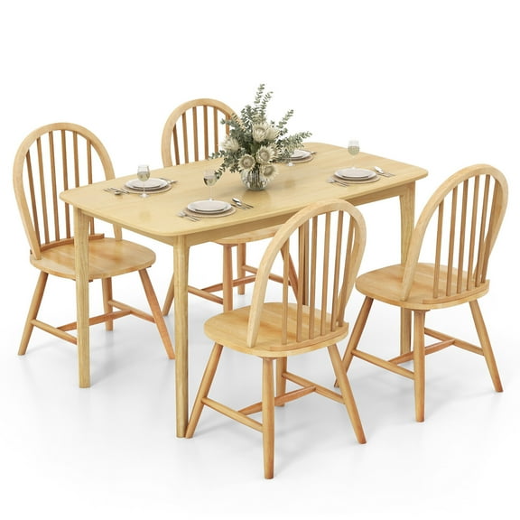 Gymax 5 PCS Wooden Dining Table Set 48'' Rectangular Kitchen Table & 4 Windsor Chairs