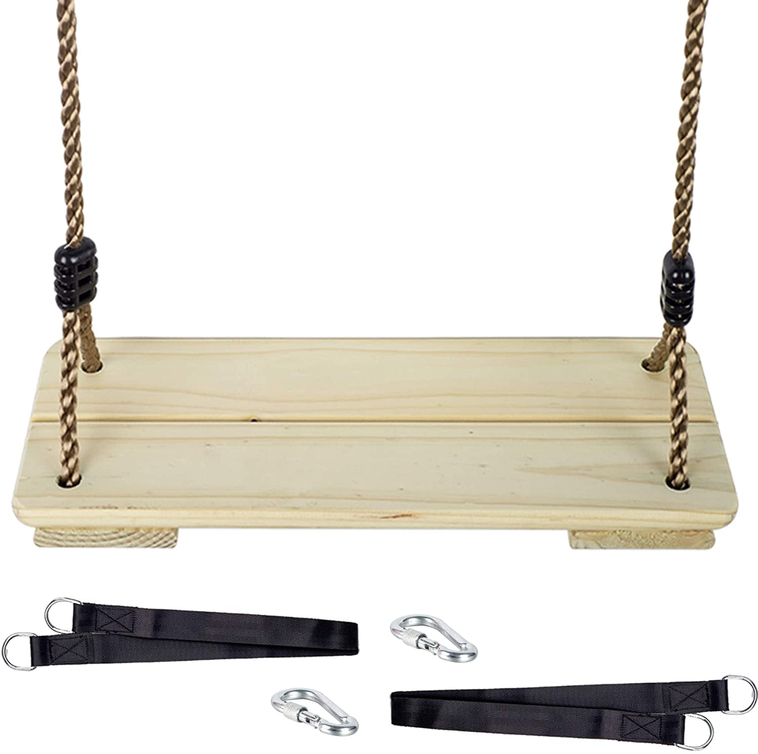 Wood Swing for Kid, Swing Set for Backyard, Adjustable Nylon Rope with