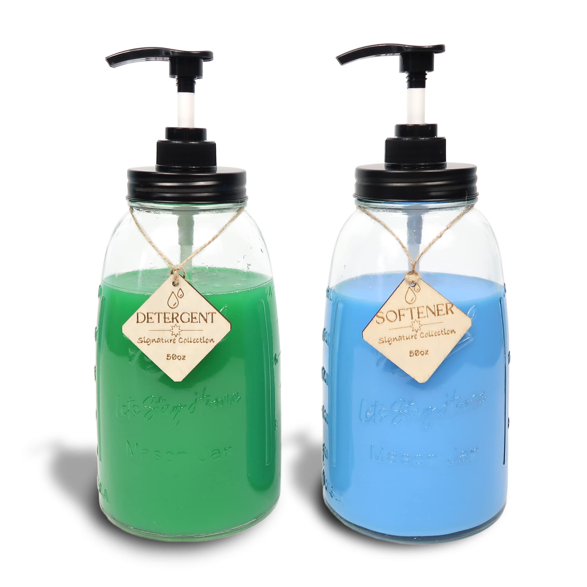 Glass Laundry Detergent Dispenser Bottles with Pump Set of 2, 50 fl oz
