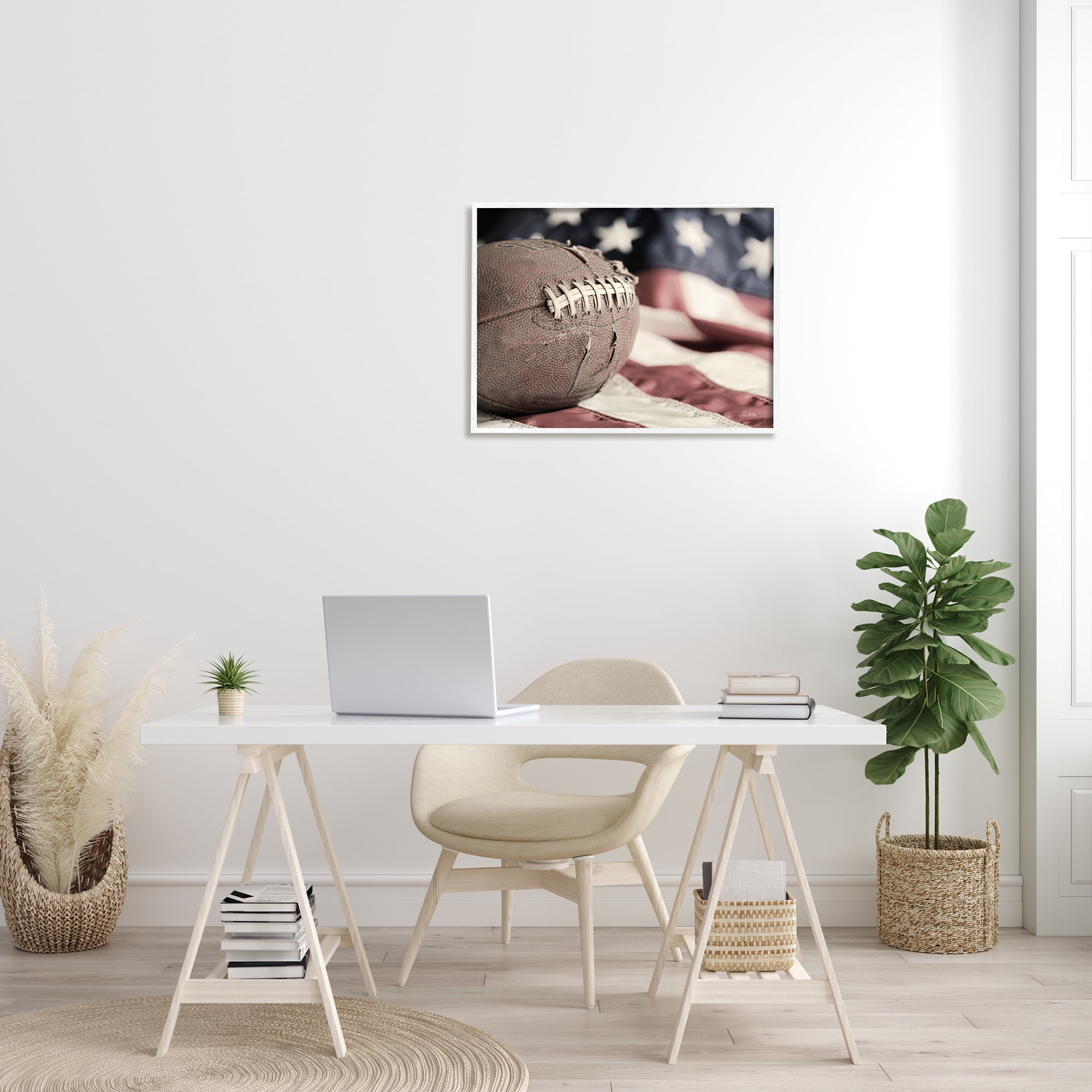 Stupell Industries Football & American Flag Sports Photography White Framed Art Print Wall Art, 30 x 24