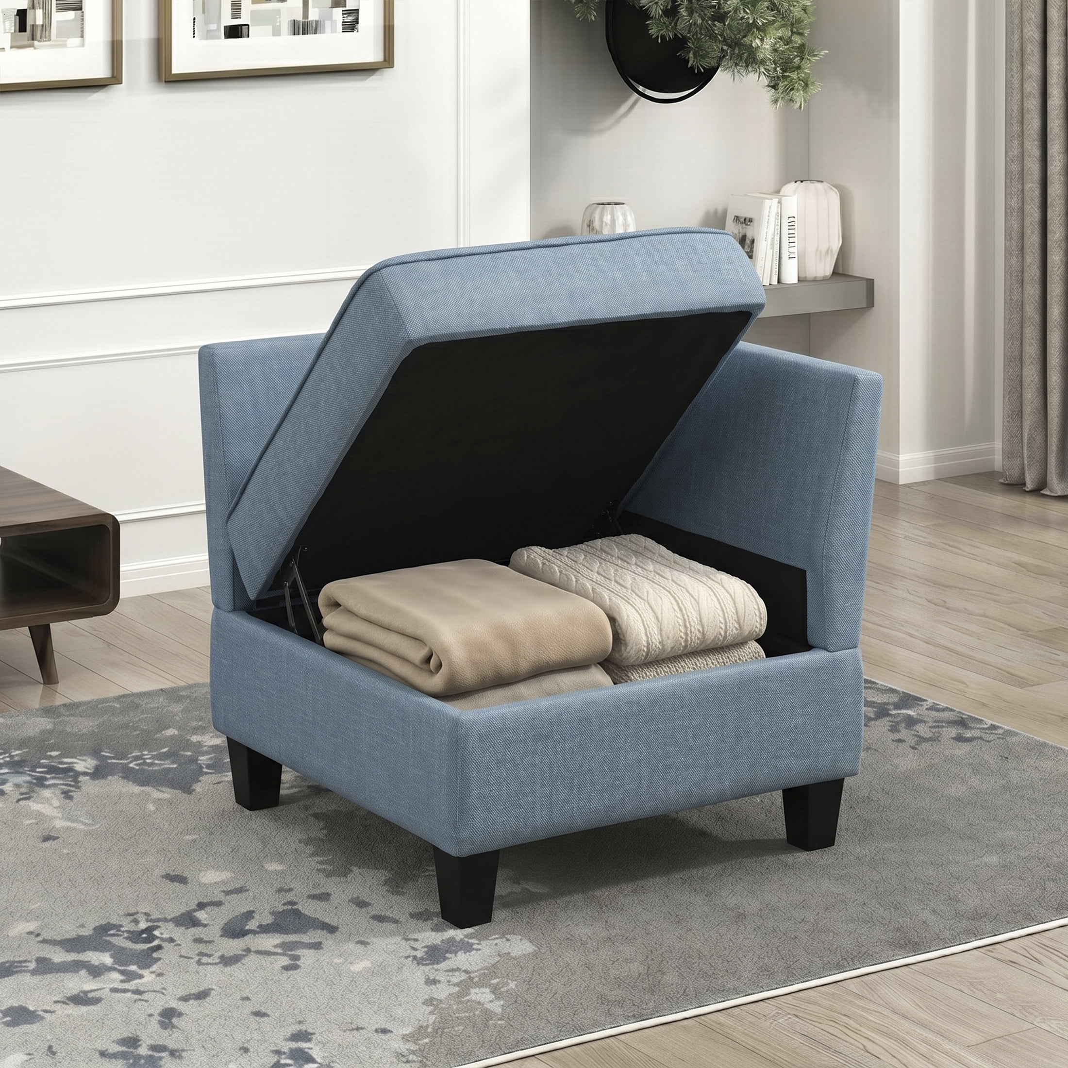 OakvillePark Silvercross Textured Fabric Corner Seat with Storage, Module for Modular Sectional Sofa, Blue