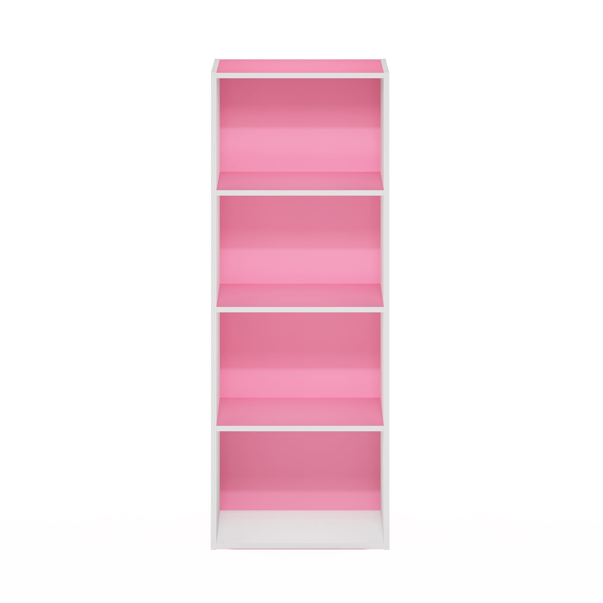 Furinno Luder 4-Tier Open Shelf Bookcase, Pink/White