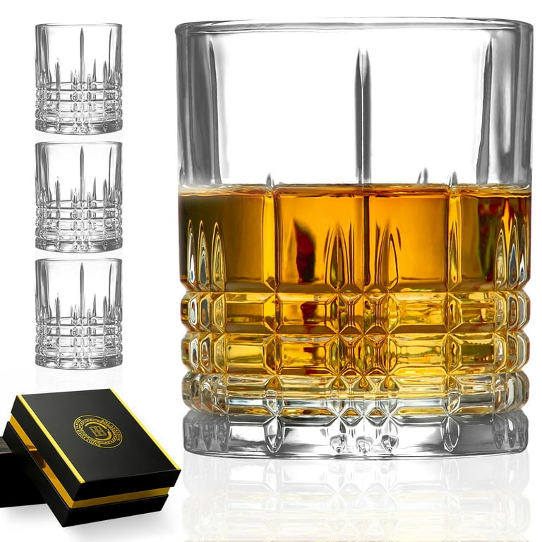 Sangdo Whiskey Glasses Set of 4 with Luxury Box, 11oz Old Fashioned Tumblers  for Scotch, Bourbon, Liquor and Cocktail Drinks, Square 