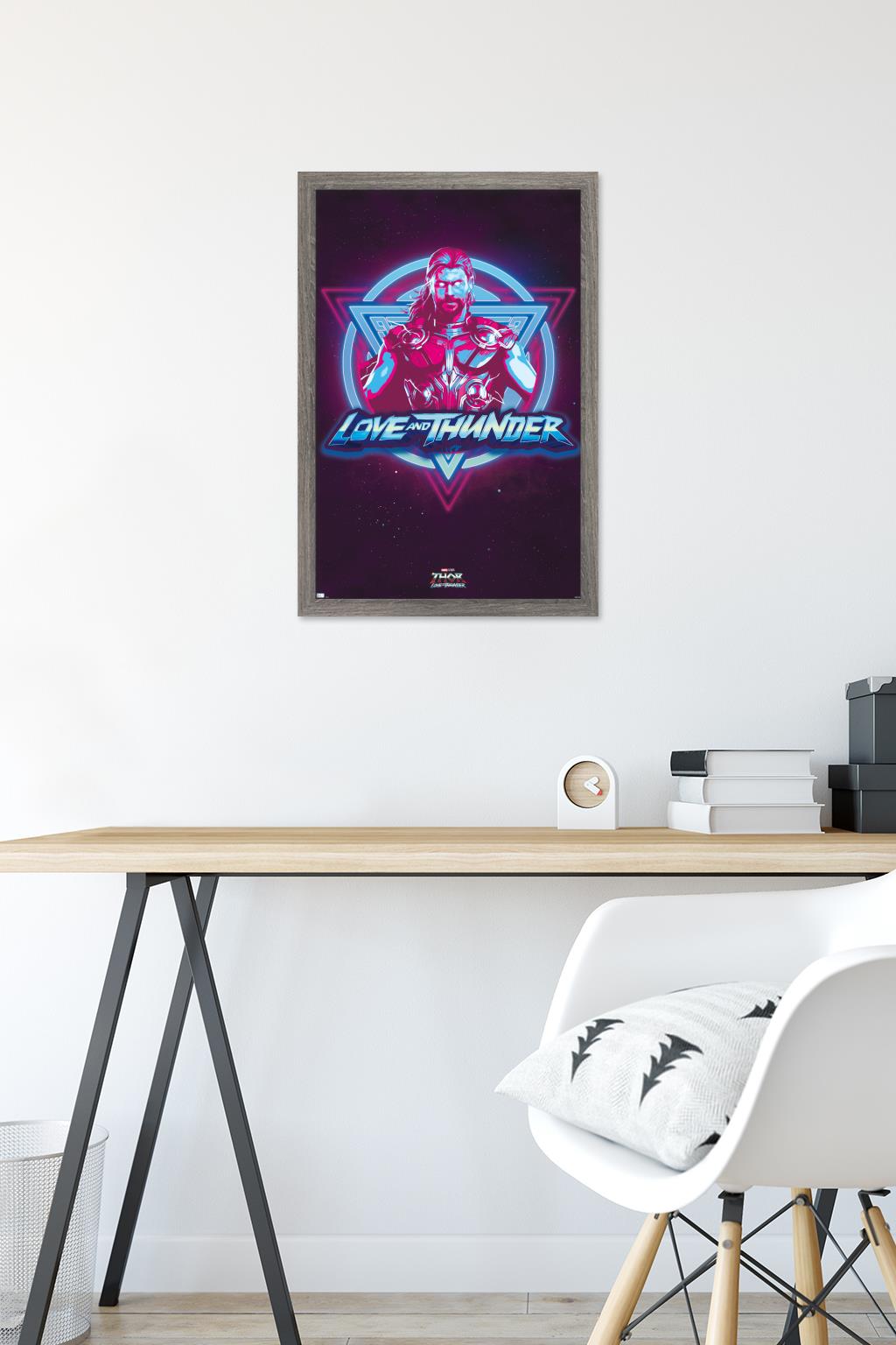Marvel Thor: Love and Thunder - Vaporwave Wall Poster, 14.725" x 22.375" Framed