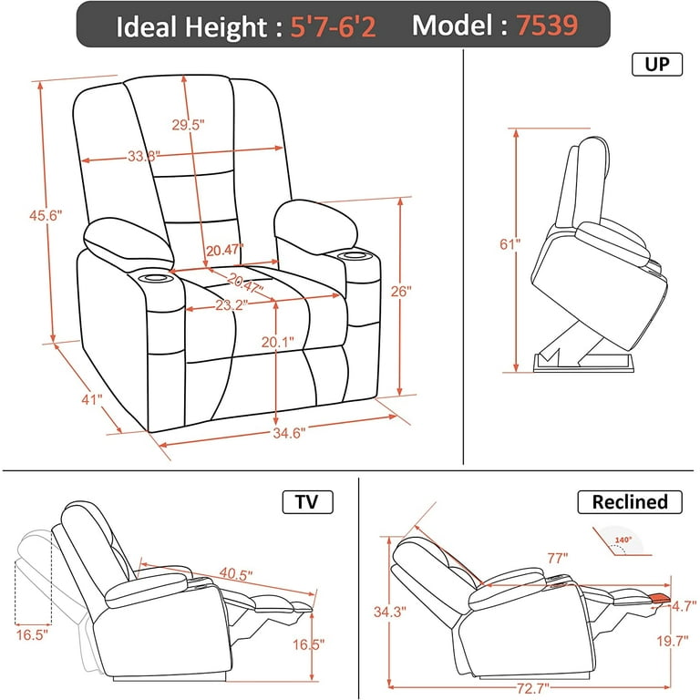 Mcombo Large Lift Recliner Chair with Massage and Heat for Elderly, Extended Footrest, Cup Holders, USB Ports, Faux Leather 7539 - Black