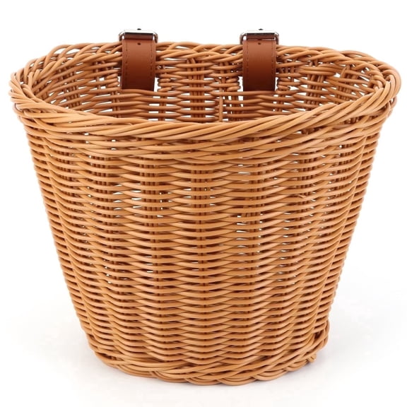 Yucurem Bicycle Basket for Front Handlebar, Wicker Bicycle Basket with Adjustble Straps, Bike Accessories Decoration, Brown
