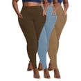thumbnail image 2 of CFLVAEK 3 Piece Fleece Lined Leggings for Women Plus Size Tummy Control Leggings Quick Dry High Waist Yoga Pants with Pockets Thermal Winter Legging Tights for Workout （Brown+Blue+Khaki） XXXXL, 2 of 9