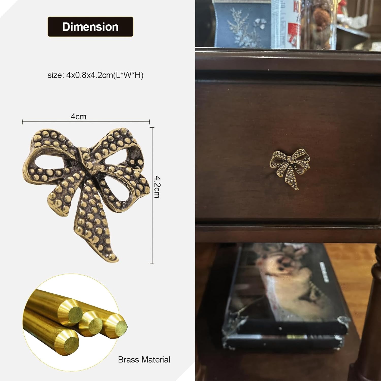 CATPAN 6 Pack Antique Gold Bow Cabinet Knobs Brass,Rustic Bowknot Drawer Dresser Furniture Knobs and Pulls Vintage for Kitchen,Bathroom, Bedroom,Kid Room (Anti Gold-1)
