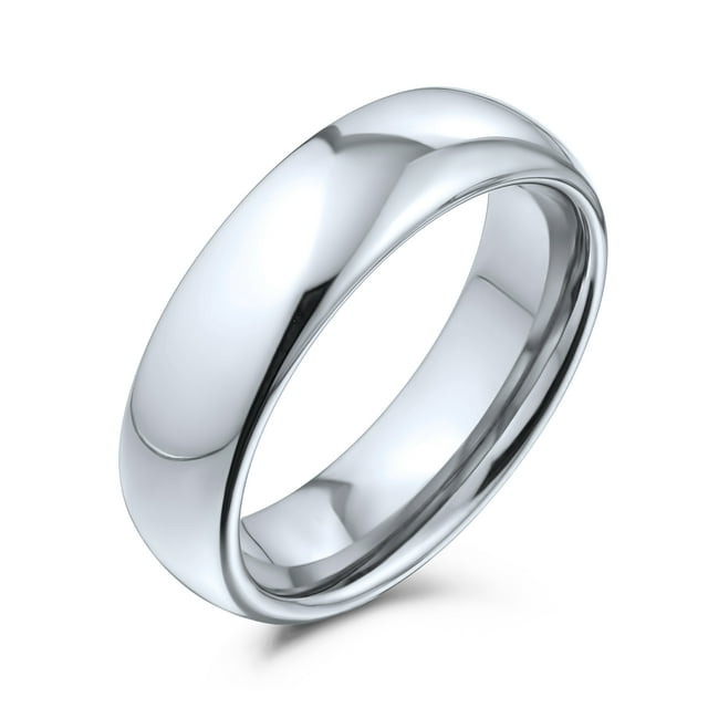 Plain Simple Dome Couples Titanium Wedding Band Rings for Men for Women Polished Silver Tone Comfort Fit 6MM