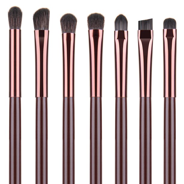 Juego de brochas de maquillaje de ojos, 7 piezas, brocha profesional para sombra de ojos, para sombra de labios, delineador de ojos en ángulo, cejas, pelos suaves y mango de madera.