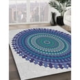 thumbnail image 3 of Ahgly Company Machine Washable Indoor Square Transitional Jeans Blue Area Rugs, 5' Square, 3 of 7