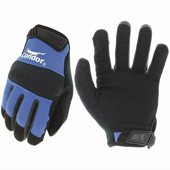 Condor Mechanics Gloves, Synthetic Leather Palm, Polyester Back, 12, Blue