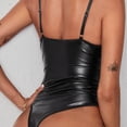 thumbnail image 5 of Body de una pieza ajustado de charol con tirantes finos y cuello sexy para mujer, 5 of 5