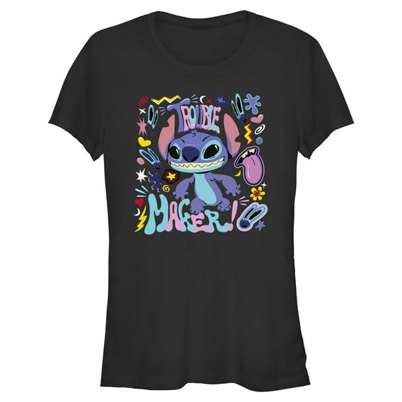 Juniors Lilo & Stitch Colorful Trouble Maker T Shirt