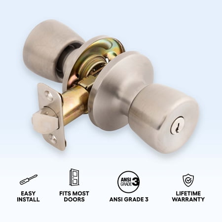 HYPER TOUGH KEYED ENTRY TULIP STYLE DOORKNOB AND DEADBOLT COMBO PACK, STAINLESS STEEL FINISH