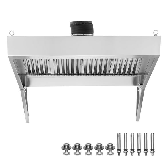 KFFKFF 8FT Range Hood, Stainless Steel Commercial Exhaust Hood, with Rust-Proof Construction and 4 Removable U-shaped Oil Filtration Meshes, Designed for Food Trucks and Concession Trailers