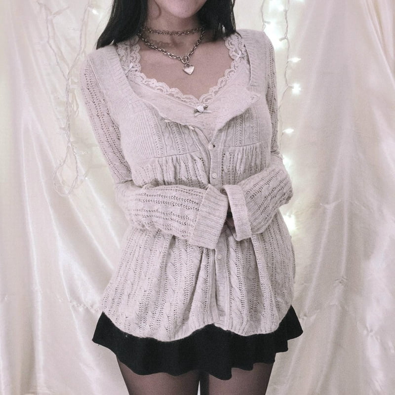 Fairycore Grunge Knit Cardigan Long Sleeve Single Breasted