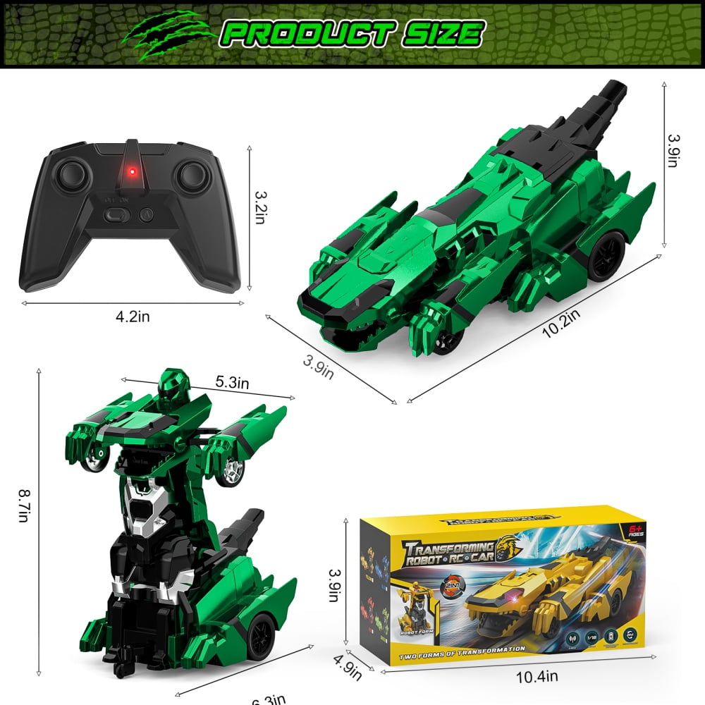 Allaugh Dinosaur Transform RC Cars 2.4Ghz Remote Control Car Robot with 360 °Rotation One Button Deformation Car Toy Gifts for Boys Age 4-7 8-12