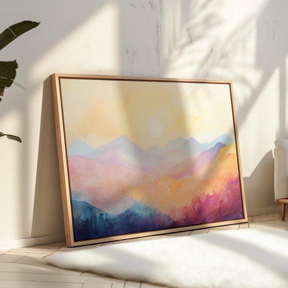 Soft Sunrise Over Abstract Mountains – Warm Pastel Landscape Art Print For Serene And Modern Home Decor Wall Art, Modern Wall Decor, 8x12 UNFRAMED