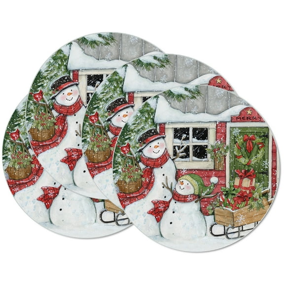 CounterArt "Snowman's Farmhouse" 4-Pack Round Reversible Tabletop Placemats