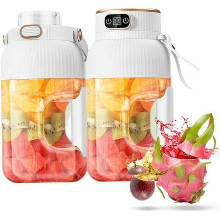 

Yulyoie Multifunctional Portable Juicer Cup with Digital Display Portable Smoothie Blender on The Go Bueaew Juicer Cup Copenrain Blender Cup USB Rechargeable (White Double Cup with Double Lid)