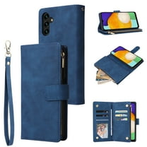 Dteck for Samsung Galaxy S23 FE Wallet Case,Soft Leather Zipper Wallet Case Magnetic Buckle Flip Cover with 5 Card Slots/Photo Pocks/Lanyard Strap for Samsung Galaxy S23 FE 2023,Blue