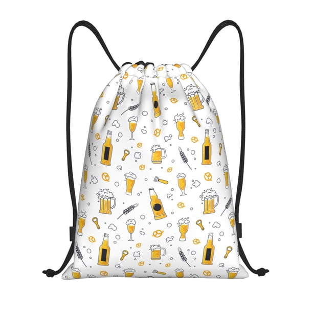 Fotbe Beer Bolsa Mochila con Cordón Estampada, Bolsa de Gimnasio Deportiva, Bolsa Cinch, Bolsa con Cordón para Hombres y Mujeres-Small