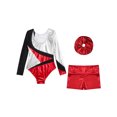 thumbnail image 4 of iefiel Costume de Gymnastique pour Filles Manches Longues Col Rond Justaucorps avec Shorts et Couvre-Chef Rouge 10, 4 of 5