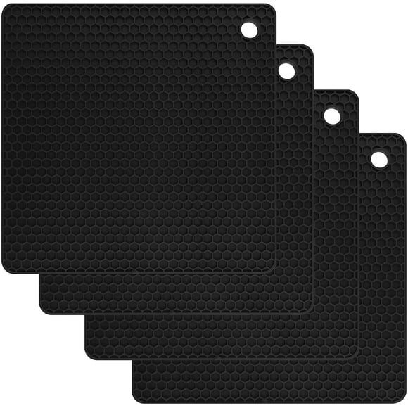 Smithcraft Silicone Trivets for Hot Dishes, Pots and Pans, Hot Pads for Kitchen, Black Silicone Pot Holders Mats for Kitchen Counter, Non Slip Heat Resistant Mat, Flexible Trivet Mat Set 4