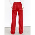 thumbnail image 2 of High Waist Straight Leg Jeans, Red with Contrast Stitching, Wide Leg Style (US, Alpha, Small, Regular, Regular, Red), 2 of 5
