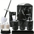 thumbnail image 3 of 5/7/9-Piece Marble Pattern Bathroom Accessory Set, Includes Mouthwash Cup Toothbrush Holder Soap Dispenser Tray Toilet Brush Trash Can, Modern Bathroom Organizer Kit, 3 of 13