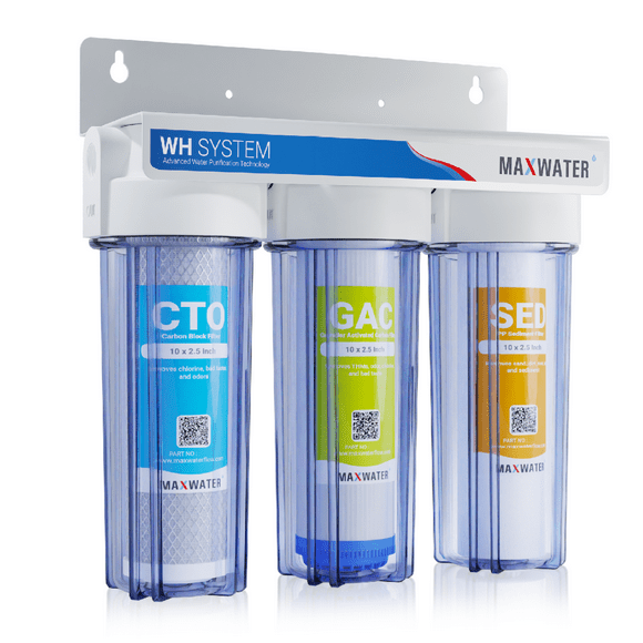 Max Water 3 Stage 10 inch Standard Water Filtration System, Whole House, Sediment + GAC + CTO