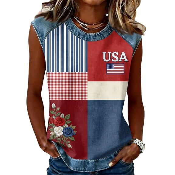 Trgacdwlo Patriotic Women Tank Tops Raglan Womens Sleeveless Shirts Color Block Usa Flag 250th Anniversary Usa Shirt