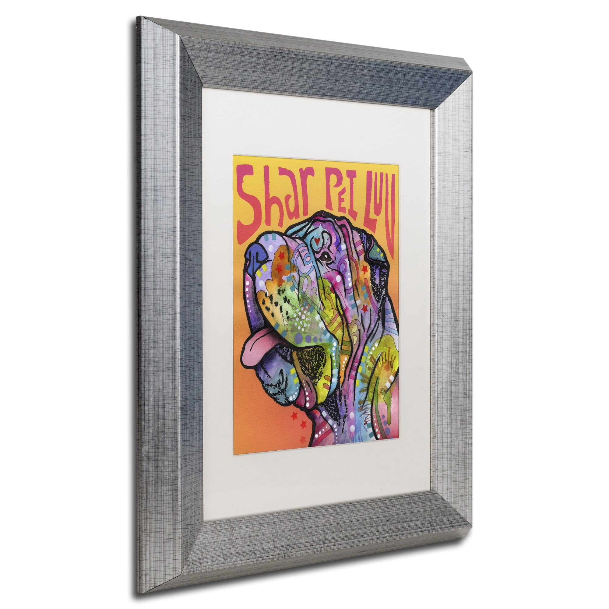 Trademark Fine Art 'Shar Pei Love' Canvas Art by Dean Russo, White Matte, Silver Frame