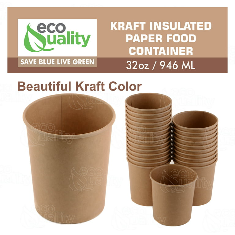 Eco Friendly Kraft Soup Bowls | Kraft Disposable Food Cups with Lids |  Brown Container - Soup Cups Great for Restaurants, Take-Outs, Or Disposable