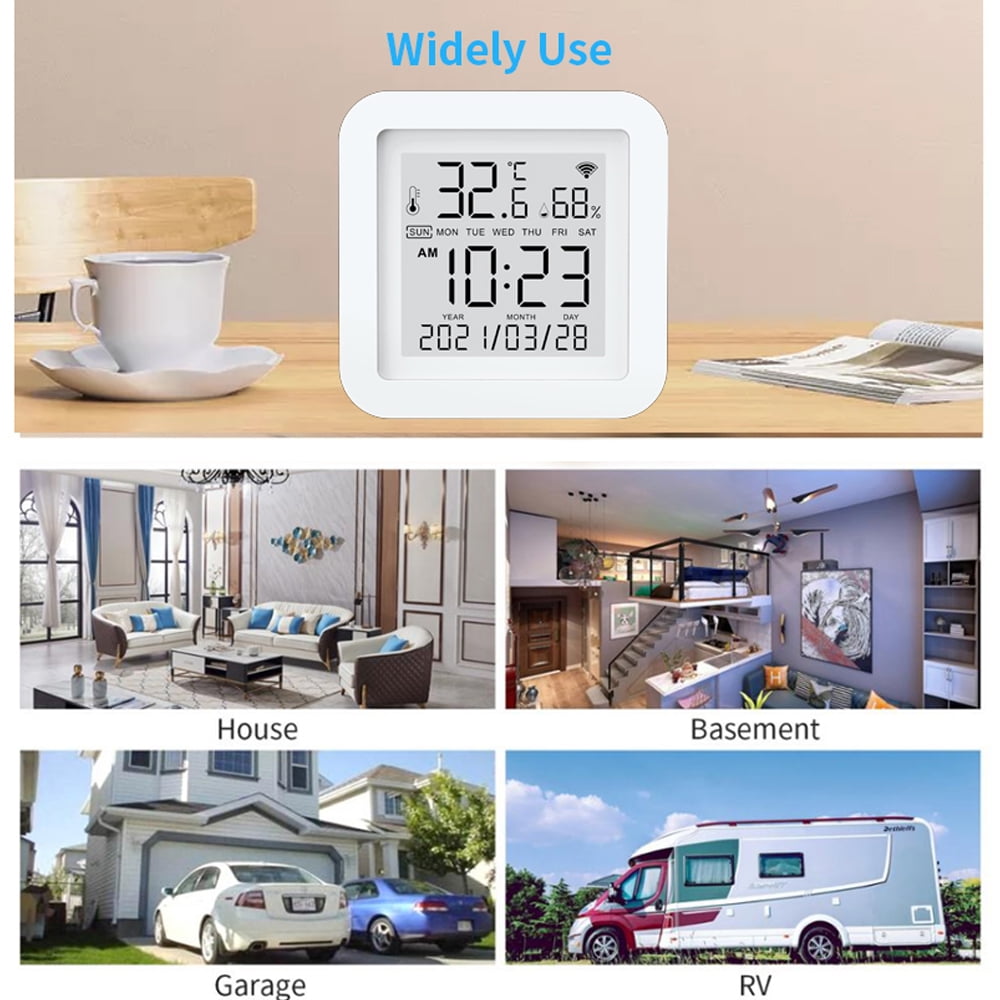 Tomshoo WiFi LCD Display Screen USB Power Supplys Intellgient Sensors ℉/℃ Switch TimeDateTemperatureHumidity Display Home Intelligent Linkage Sensors Compatible with Home
