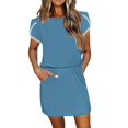 thumbnail image 2 of mfyjkho Vestidos para mujer, Vestido mini de mujer con cuello redondo, manga corta, lazo frontal, corte A y dobladillo de doble capa Vestidos maxi para mujer l, 2 of 6